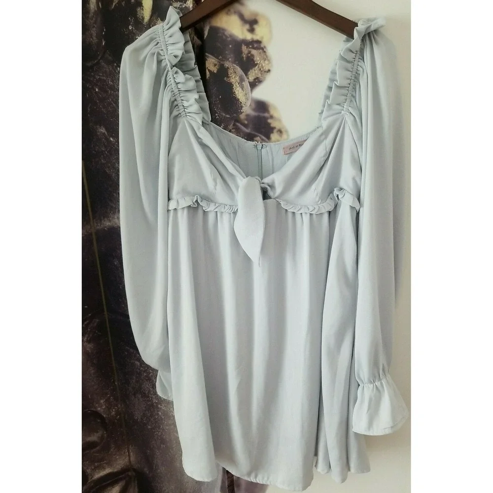 Skylar Rose‎ Tie Neckline Long Sleeve Ruffle Trim Above Knee Length Dress S